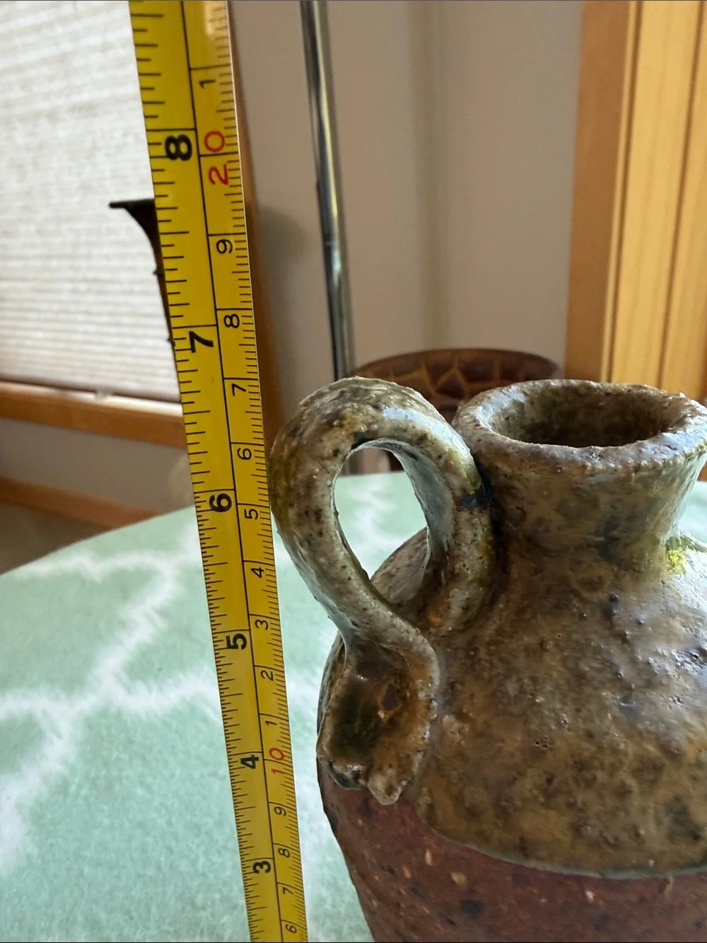 Handcrafted Two-Tone Ceramic Pitcher Vase - Rustic Brown & Olive Green 6.5” tall